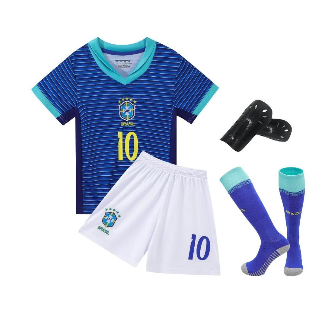 24-25 Brazil Away Blue No. 10 National Team Football Jersey Children's Clothing Children's Set Size 14-30