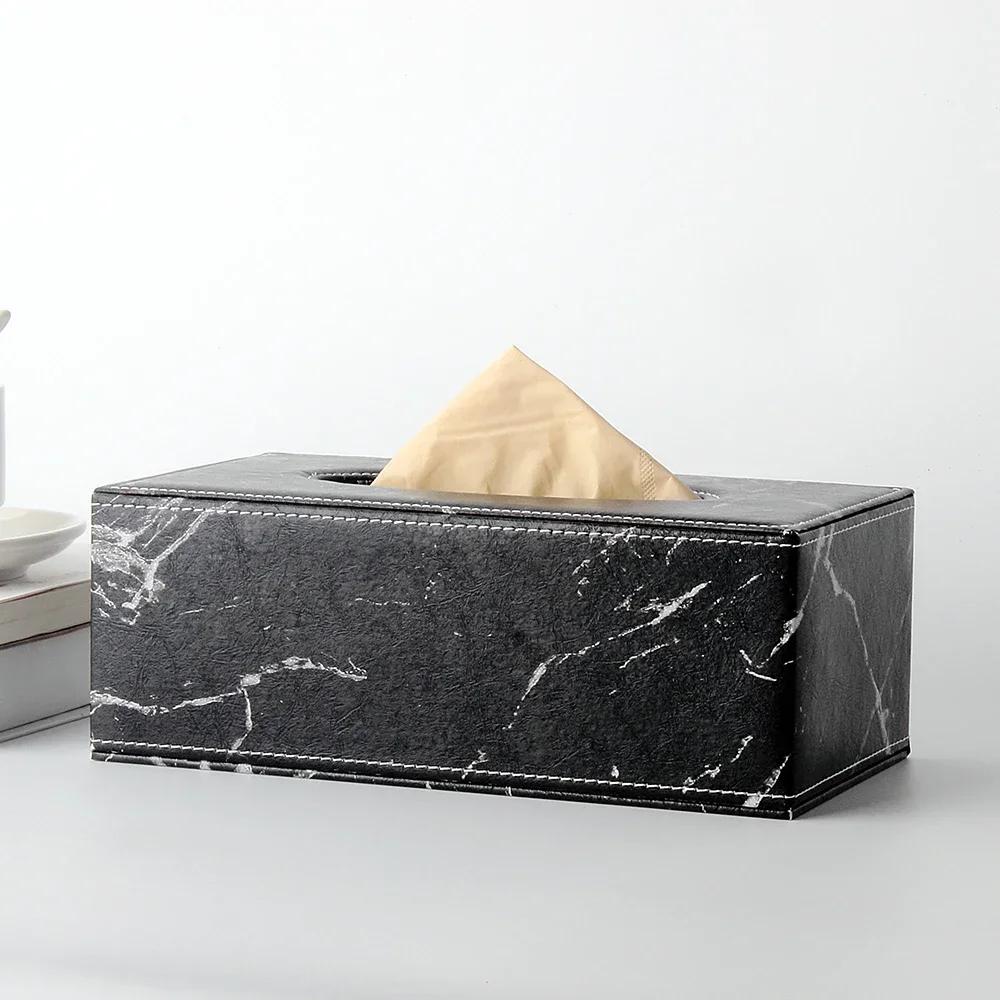 Nordic Marbling Leather Tissue Boxs Living Room Bedroom Desktop Tissue Holder Bathroom Draw Paper Storage Box Home Decoration