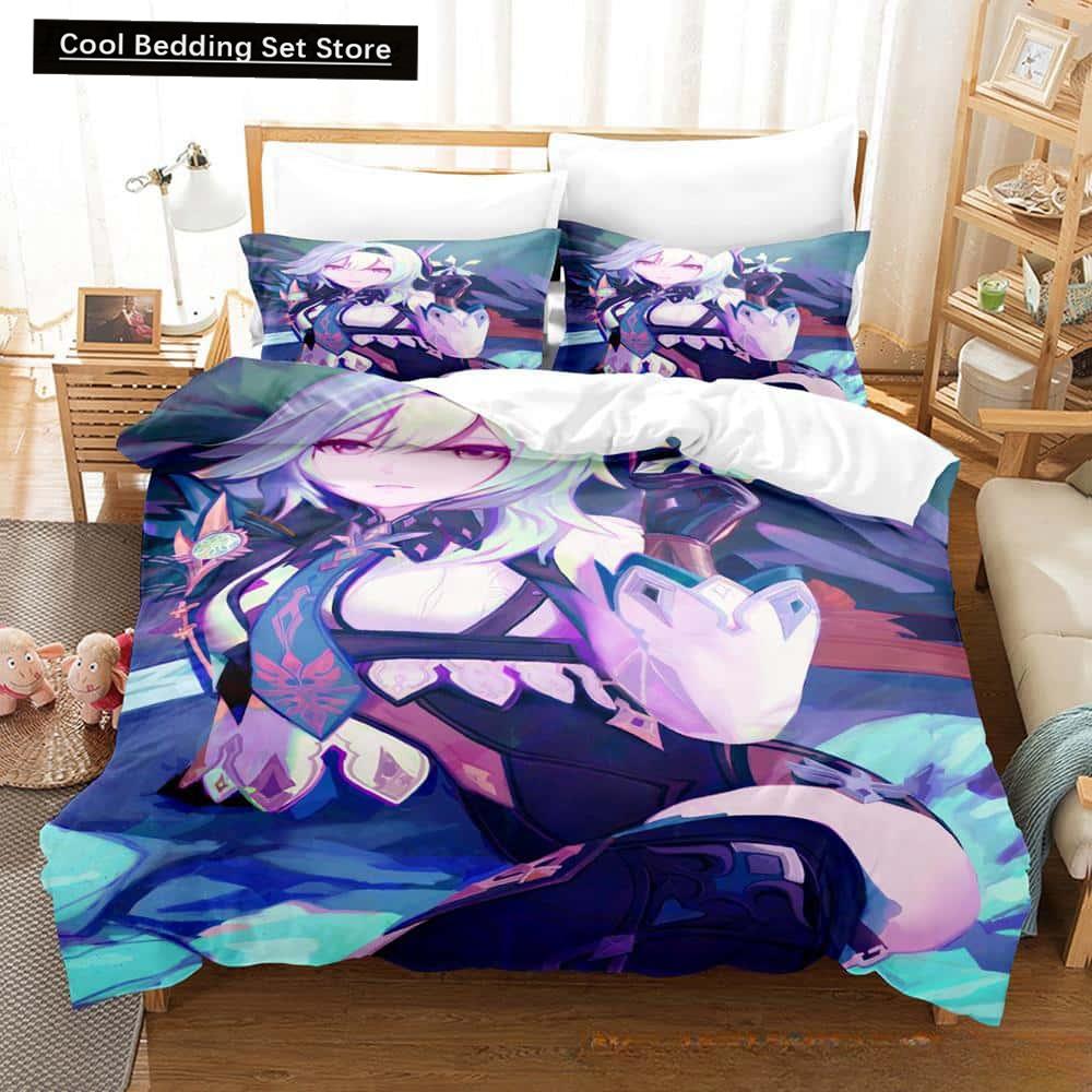 Kawaii Anime Genshin Impact Eula Lawrence Bedding Set Single Twin Full Queen King Size Bed Set Adult Kid Bedroom Duvetcover Sets