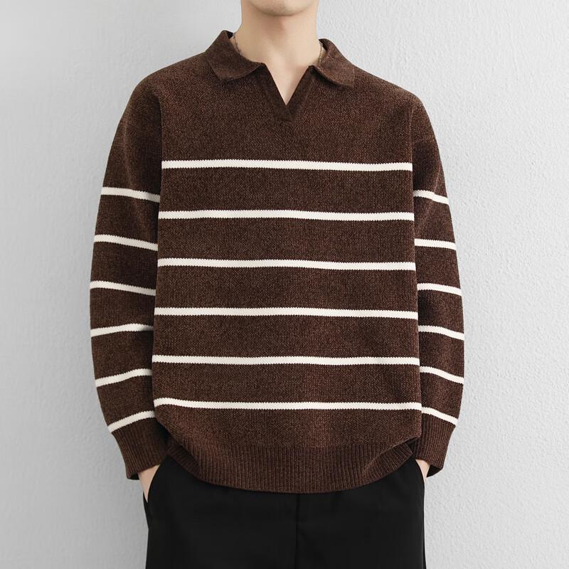 Men's Premium Horizontal Stripe Turn-Down Collar Sweater