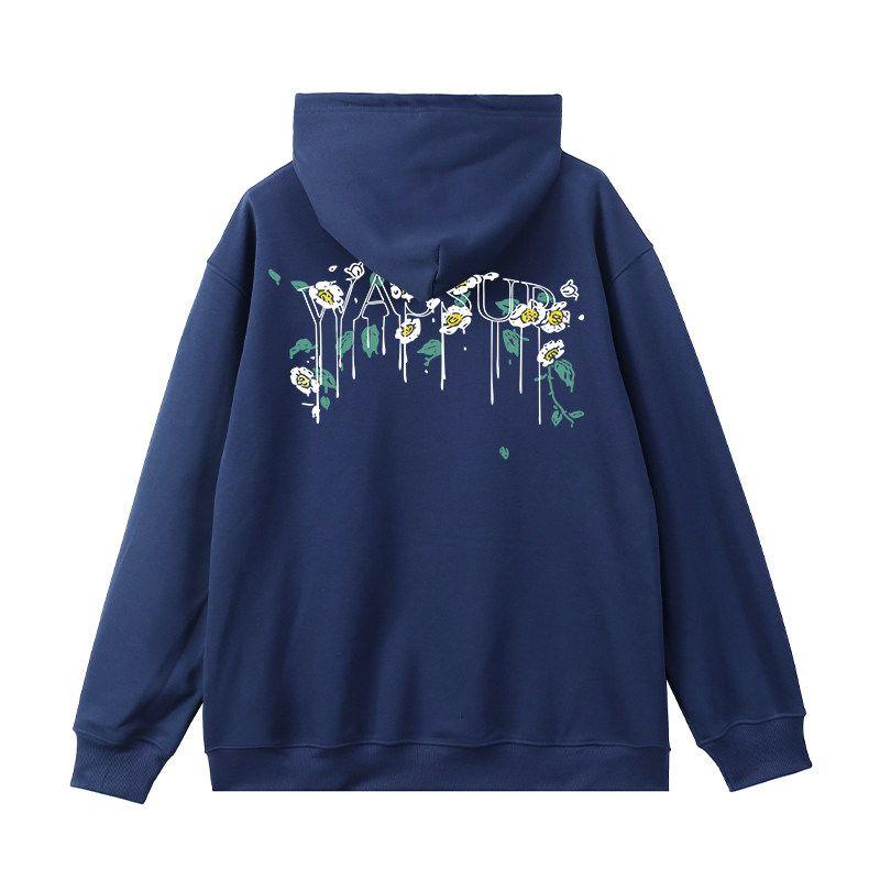 Wassup Trendy Brand Melting Floral Letter Sweatshirt Men's Hooded Autumn and Winter 2024 New National Trend Couple Style Jacket