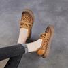 Johnature Retro Hollow-out Breathable Genuine Leather Shoes With Soft Soled Women's Slip-on Shoes