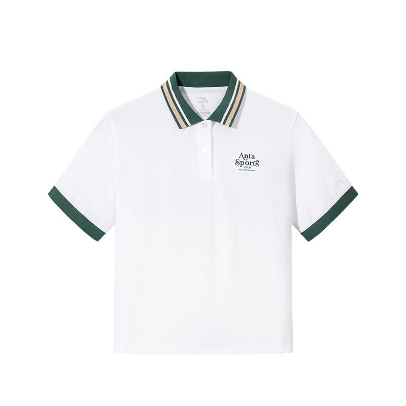 

Anta Comfortable Minimalist Letter Striped Color Block Pullover Casual Short Sleeve Polo Shirt Women tops Snow-White 162528157-1 L