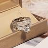 925 Silver Plated Cubic Zirconia Rings for Women Sparkling Square Engagement Wedding Band Set