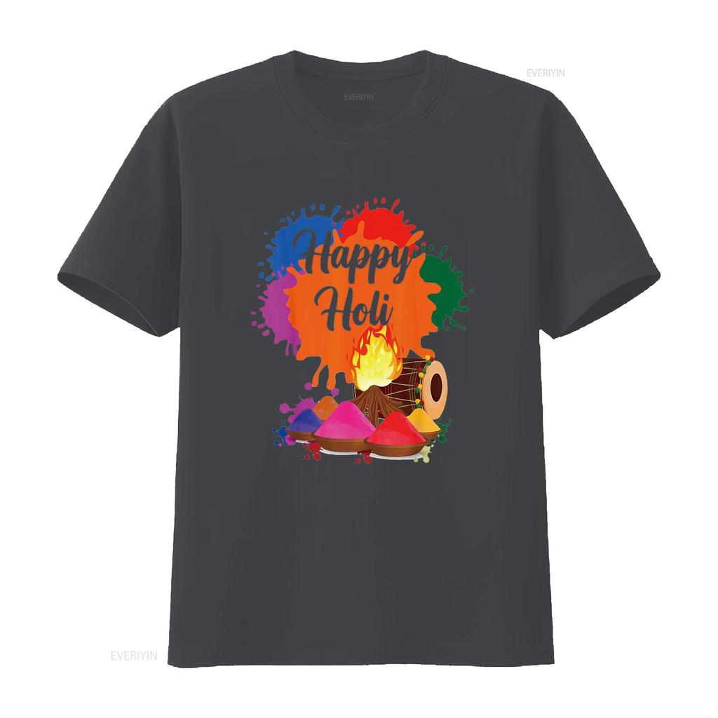 Happy Holi Family Kids Cool Festival Outfit T Shirt Vintage Washed Stylish Fashion Homme Stretched Streetwear Slightly