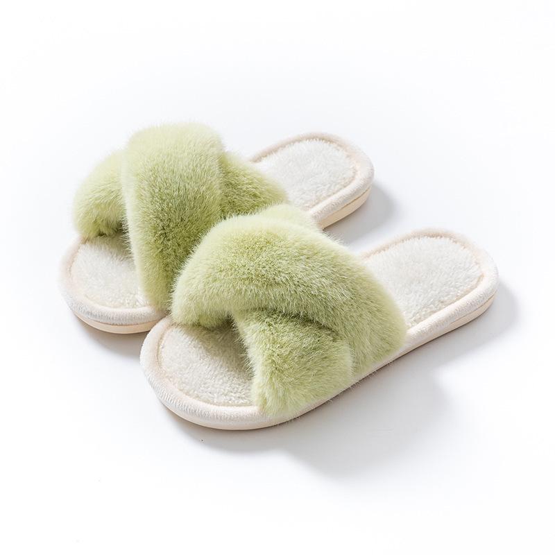 Children's and Women's Winter Fur Cross-Strap Cotton Slippers, Warm, Non-Slip for Home Use