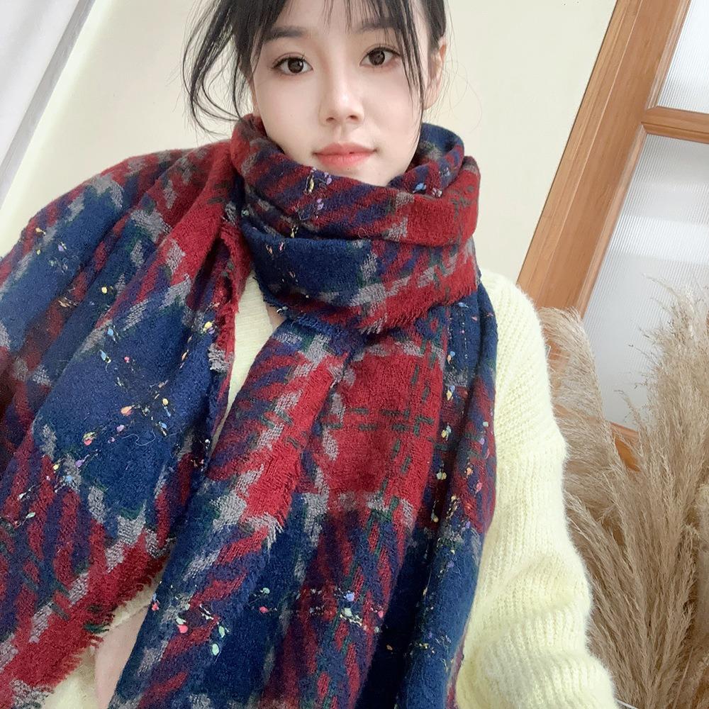 Mohair Winter Cashmere Scarves Tassel Long Shawl Retro Plaid Wool Scarf  Girl