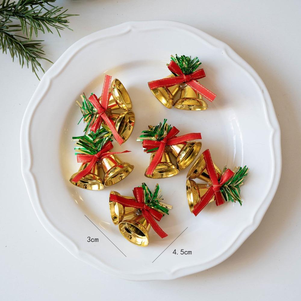 

6/9Pcs bow Christmas Bells Iron Xmas Tree Decorations Funny New Year Pendant Merry Christmas F-Plastic No Sound