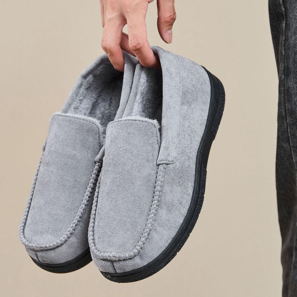 Men's Fluffy Warm Moccasin Slippers Closed Back Non Slip Indoor Outdoor House Bedroom Slippers Fleece Lined Winter