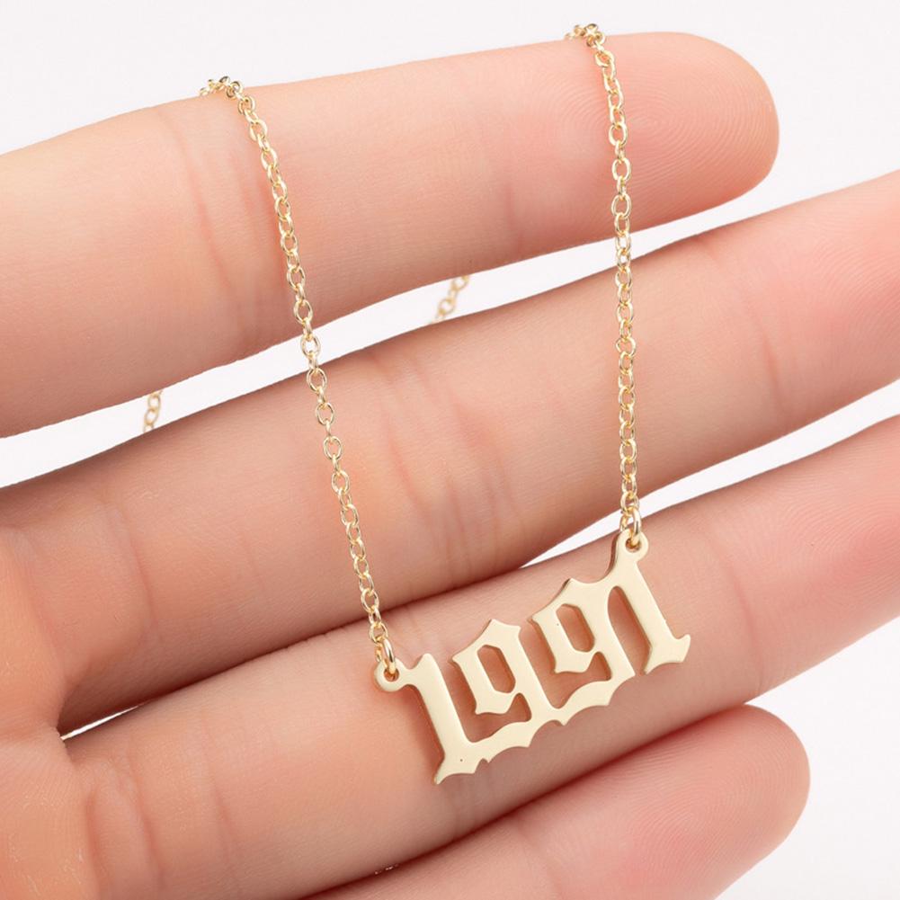 Puntos 1980-2019 Birth Year Number Charm Pendant Stainless Steel Chain Necklace Jewelry
