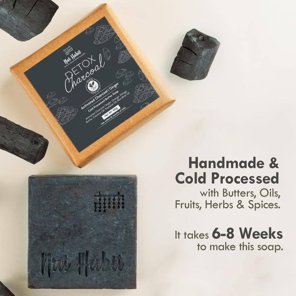 Nat Habit Charcoal & Sandalwood Bath Soap Combo for Daily Skin Cleansing and Oil Control for Fresh Glowing Radiant Skin 125g