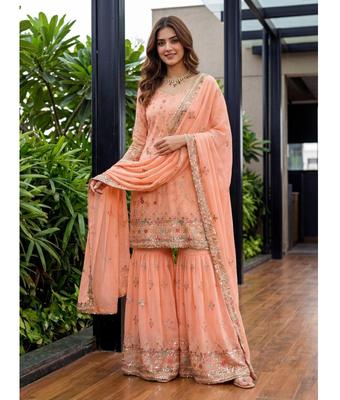 Women Designer Faux Georgette Sharara Salwar Suit Indian Bollywood Party Wear Salwar Kameez