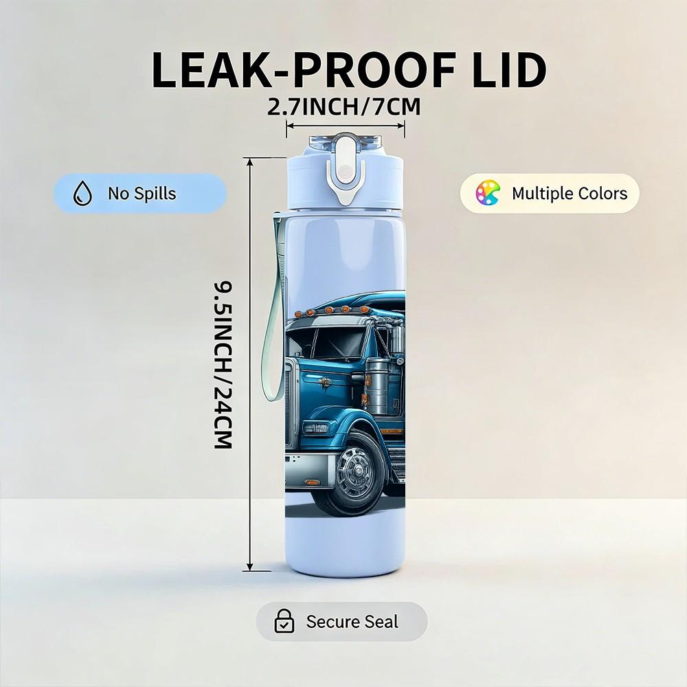 1PC Heavy Duty Truck Art Print 750ml Color Plastic Sports Water Bottle Leakproof Flip Straw Lid Suitable for Sports Office Home Use