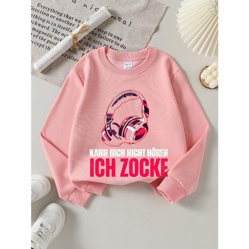 Girls Crew Neck SweatshirtGaming Headphones Graphic Tee Design, Soft Cozy Pullover, Warm Casual Outfit for Autumn & Winter
