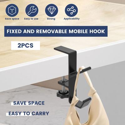 2Pcs Desk Edge Hook Adjustable Removable Gaming Headset Support Punch-free Home Office Desk Edge Hanger Hanger Backpack Storage