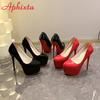 Aphixta New 5.5cm Platform Heels Sexy Pointed Toe Red Sole 16.5cm  Wedding Shoes Naked Black Disco Party Heels Pumps