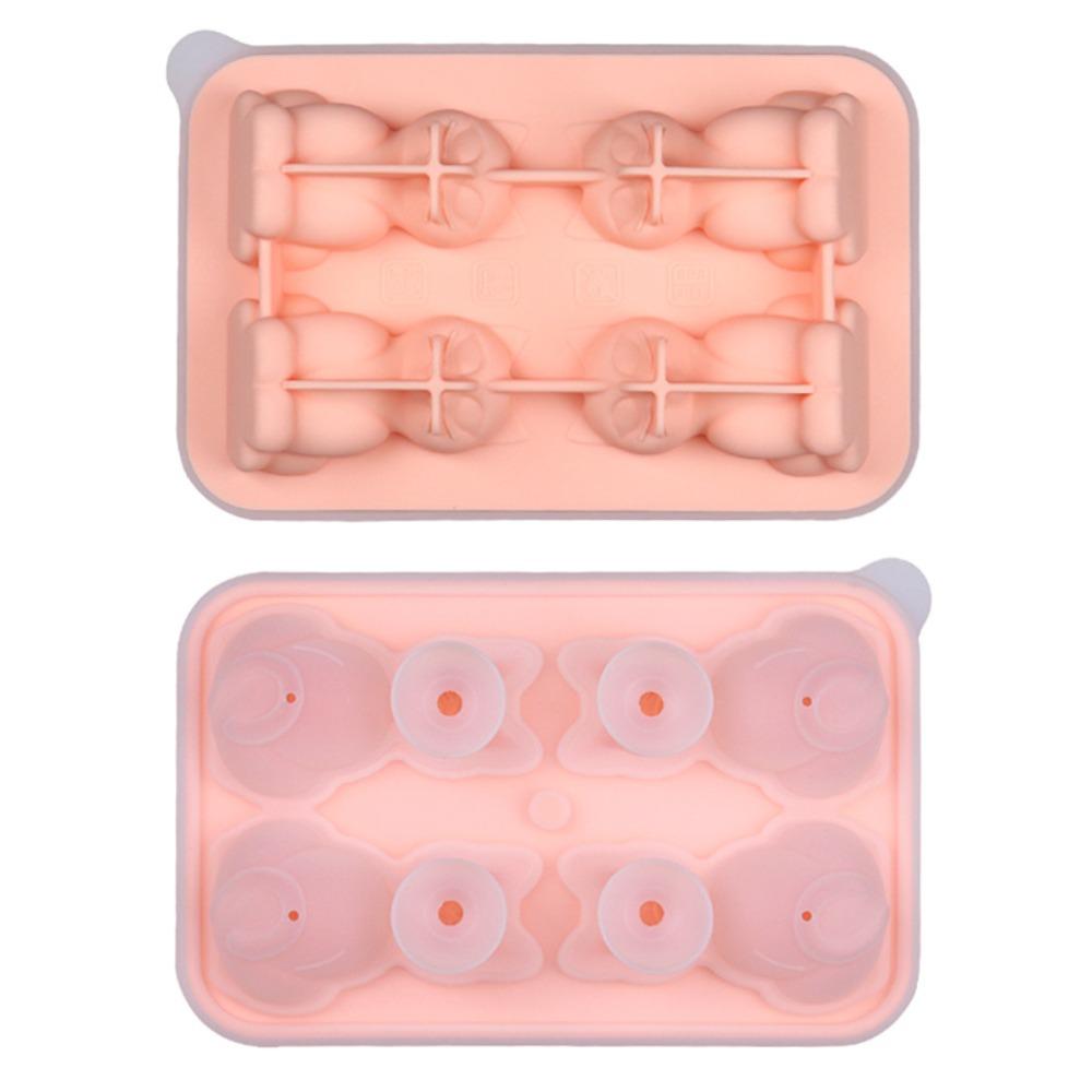 Easy to Release 3D Cat Ice Block Mold Free of BPA 4 Holes Silicone Ice Cube Mold Dishwasher Safe Reusable Animal Shape Ice Mold