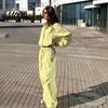Women Casual Jacket Sets Pants Set for Fall, Stand Collar Zip-Up & Drawstring Loose Fit Clothing Waist Wide Leg Pants, Two Piece Matching Suit