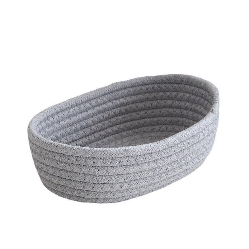 Hand Woven Storage Basket Storage Box Cosmetics Snack Desktop Sundries Storage Basket Cotton Rope Woven S серый