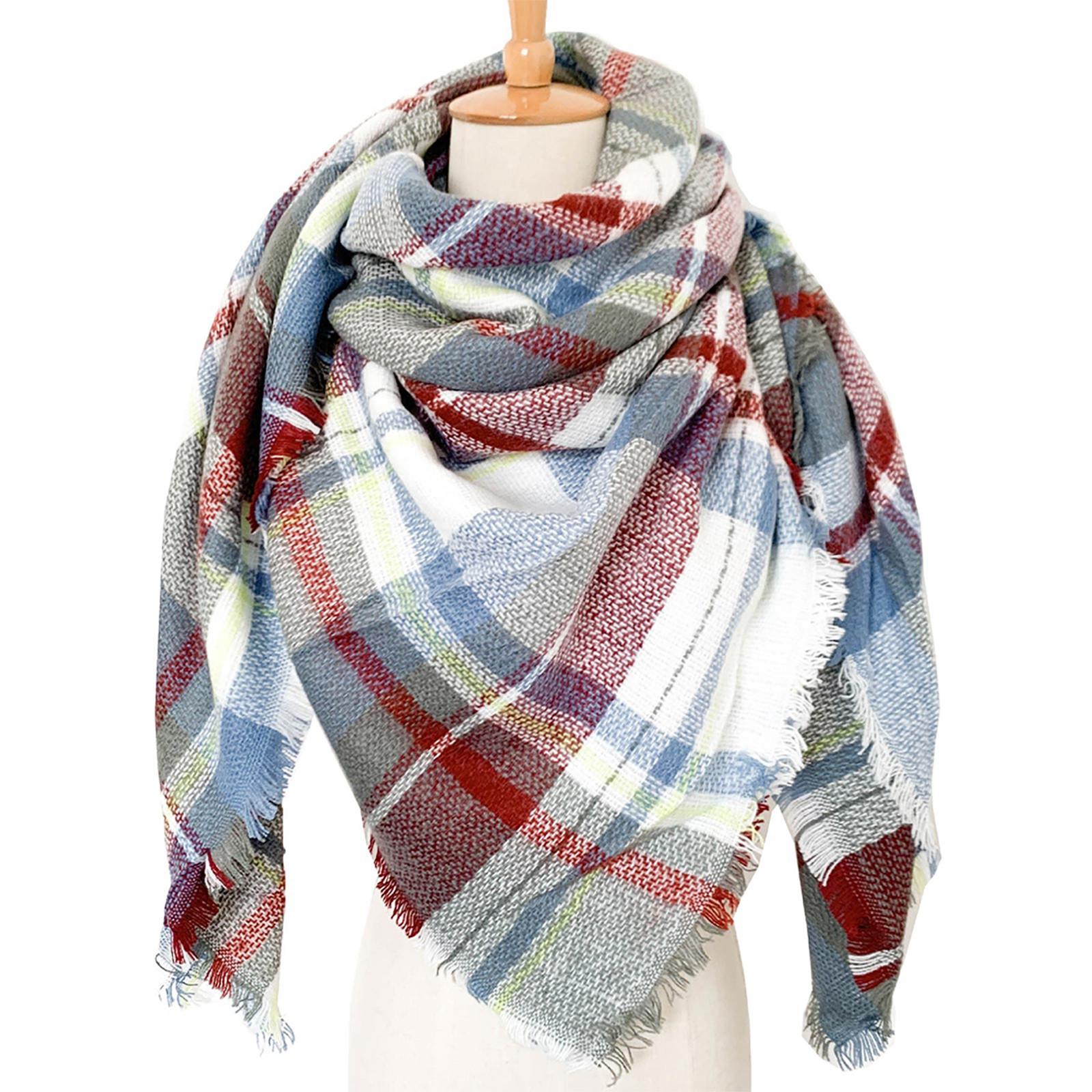 

Женский и зимний рождественский модный теплый повседневный однотонный клетчатый длинный шарф One Size белый