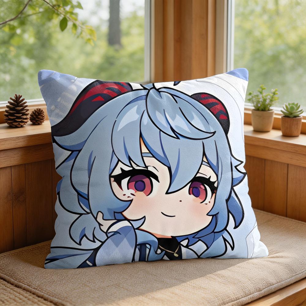 Ganyu Cute Genshin Impact Cushion Cover Square Short Plush Pillow Case Living Room Sofa Home Decor Funda X