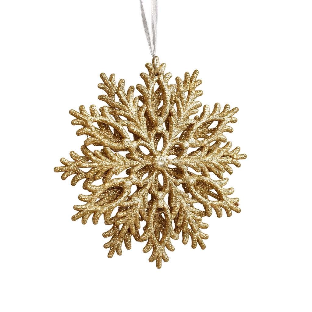 Christmas Tree Ornaments with Gold Glitter Snowflake, 3D Hollow Plastic Double-Sided Christmas Decorations for Holiday Display