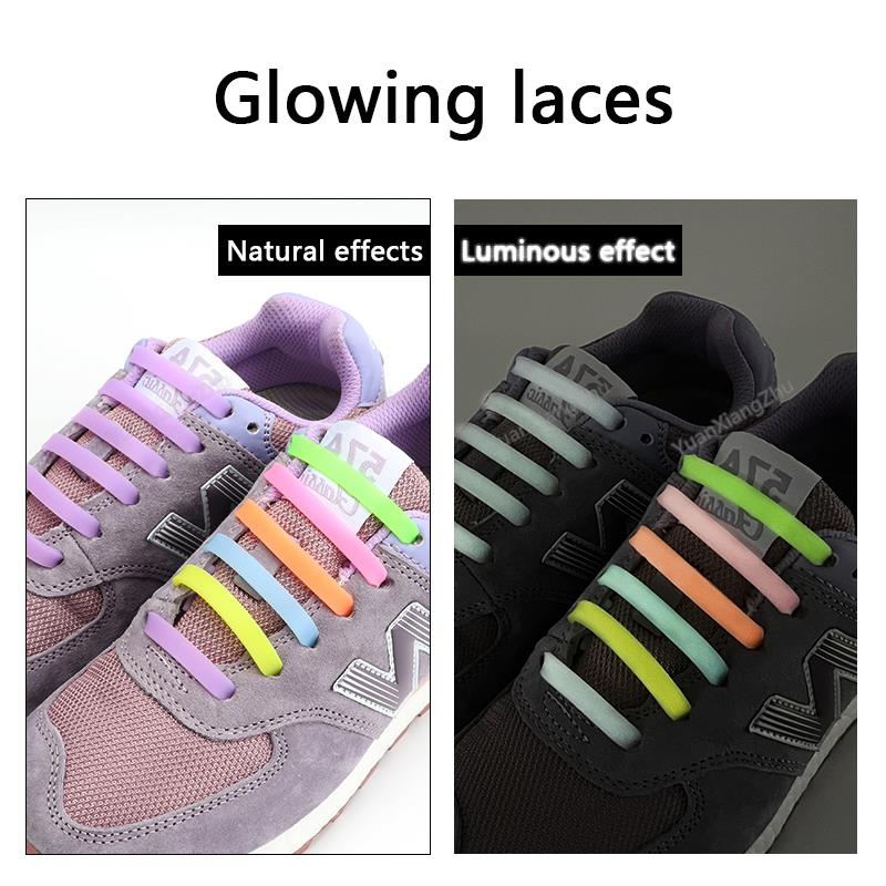 Lacets en Silicone Lumineux Nuit Brillant Sans Lacer Lacets Élastiques Baskets Enfants Adulte Lacets en Caoutchouc pour Chaussures 12 Pièces