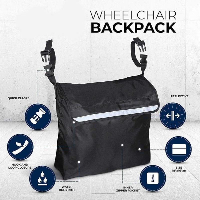 Outdoor Wheelchair Rear Bag Reflective Tape Waterproof Storage Bag Water Bottle Storage Bag Accessories Suitable For Wheelchairs
