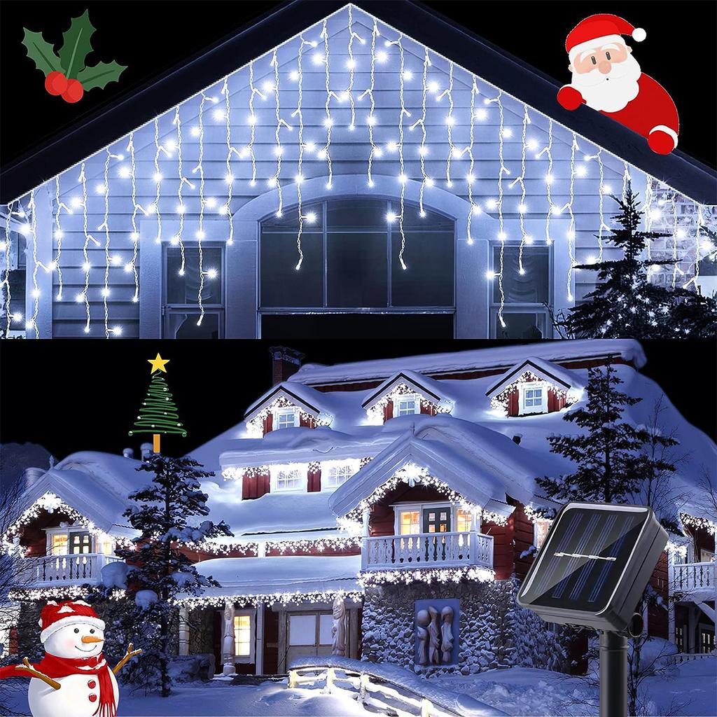 1PC LED Solar Icicle String Lights 7M/23ft Waterproof Curtain Light For Balcony Patio Yard Garden Party Outdoor Christmas Decor