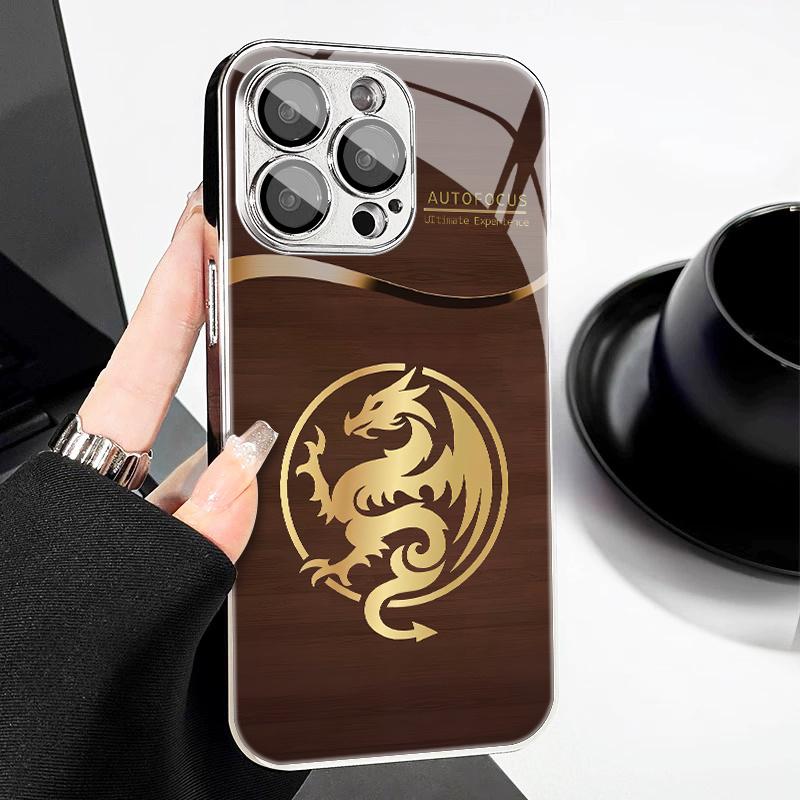 Wooden Texture Metal Flying Dragon Pattern Phone Case for Iphone Models 16 16Pro 16Promax 16Plus 15 15Plus 15Pro 15Promax