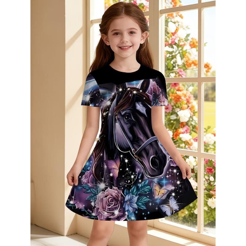 Children s Clothing Girl Cute Funny Animal Horse 3D Printed Graphic Summer 110
