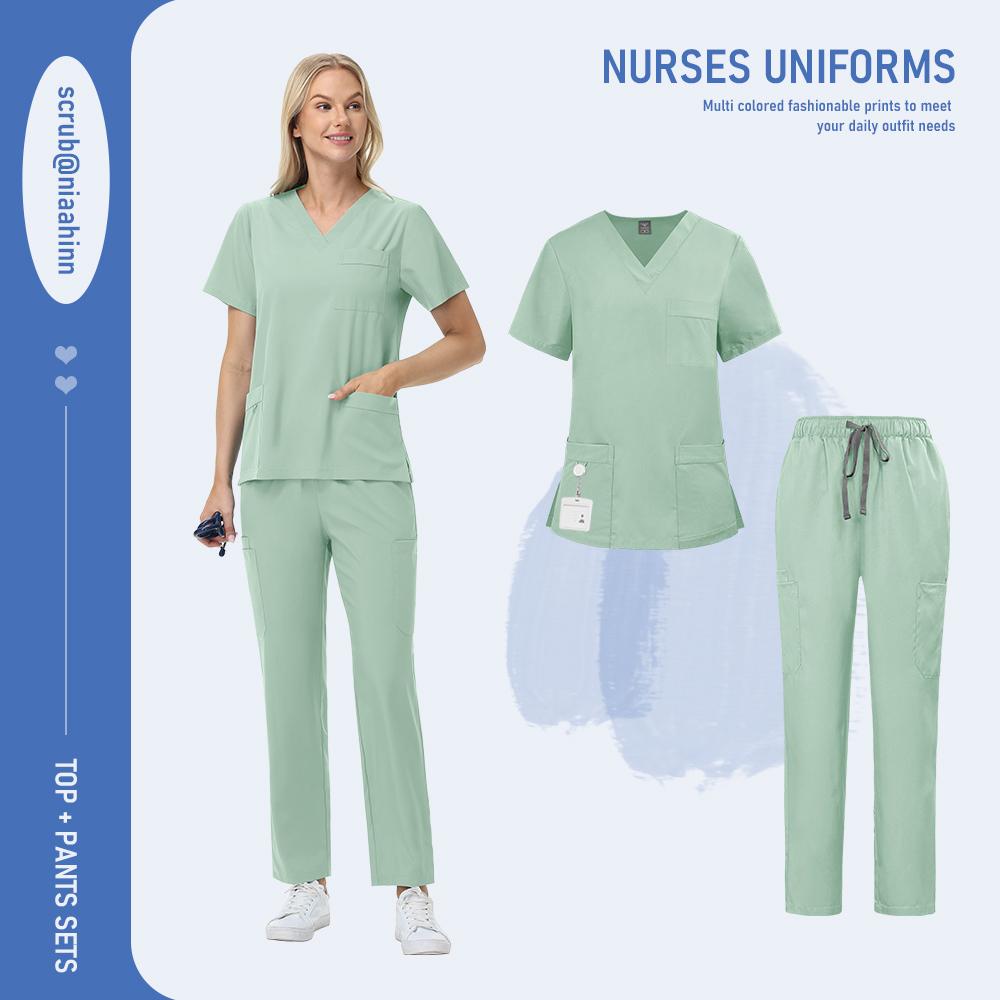 

Женские хирургические костюмы для медсестер, униформа с V-образным вырезом и короткими рукавами, комплекты для скрабов оптом, лабораторная одежда для салона красоты, рабочая одежда, комплект медсестры для ветеринара S