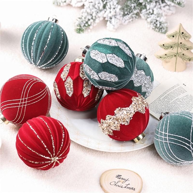 Elegant Christmas Sphere Hanging Ornament Flocking Christmas Baubles with Rhinestones for Elegant Holiday Tree Trimming