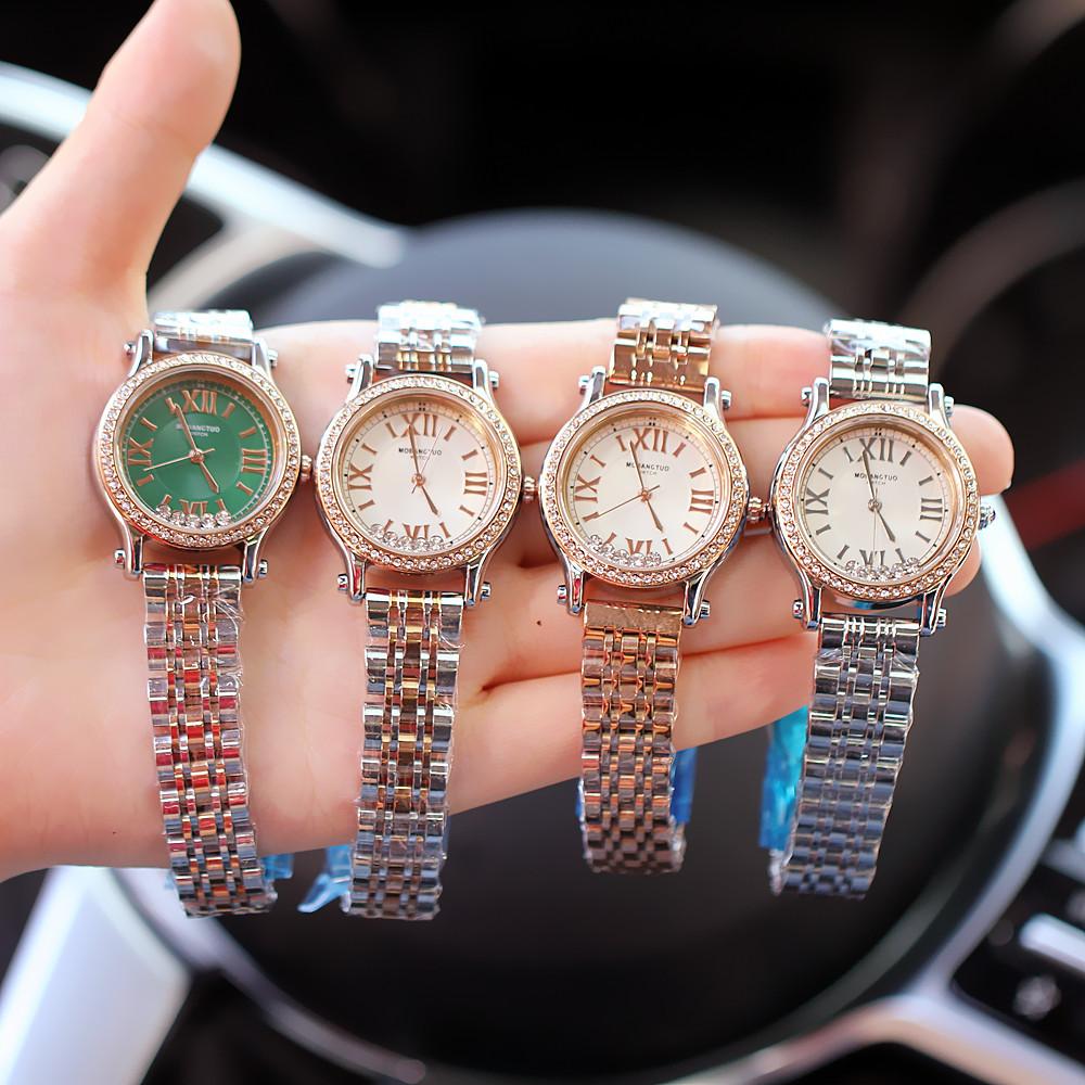 Fashion Ladies Watch Flowing Diamond Pointer Roman Steel Belt Diamond Quartz Waterproof Watch