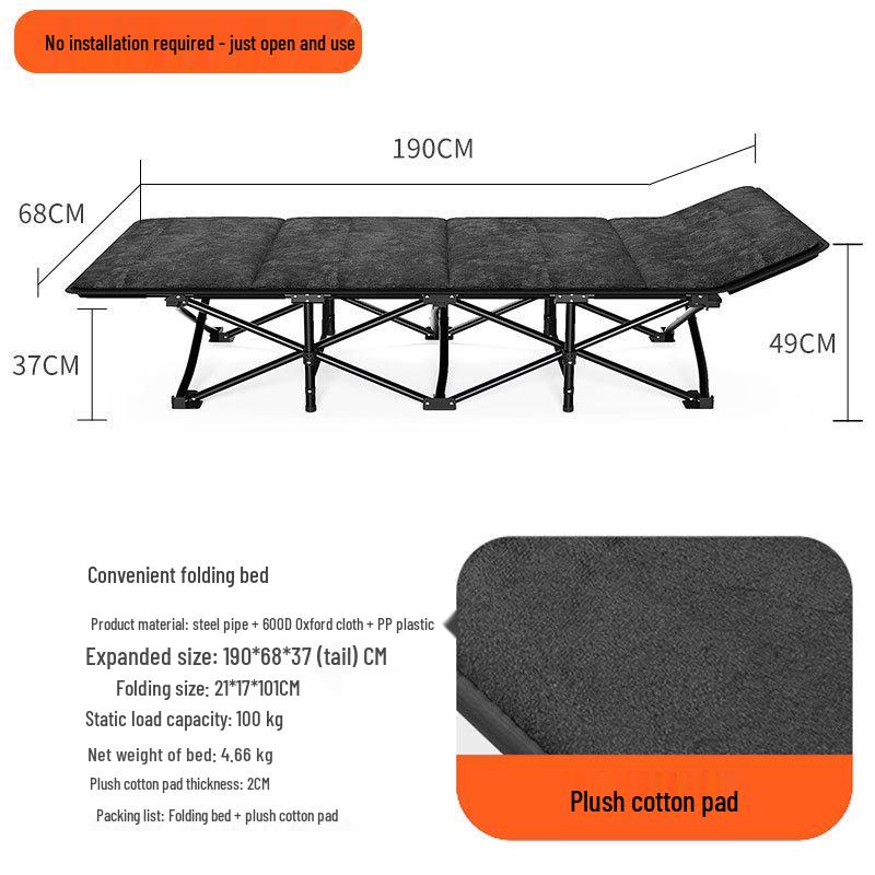 Portable Folding Single Bed for Office, Camping, or Outdoor Use