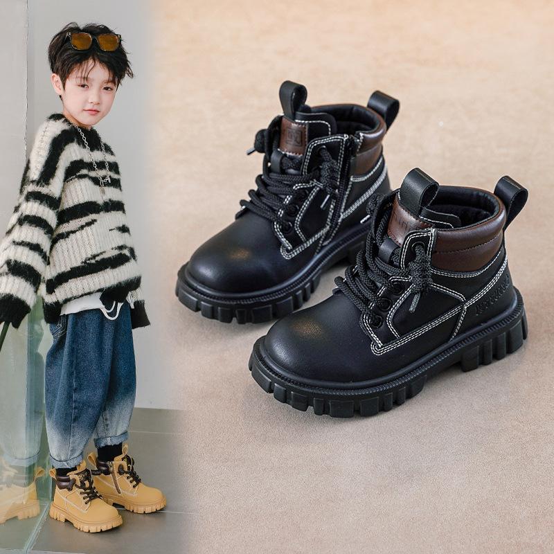 Children's Fashion Yellow Boots Boys Catwalk Short Boots Warm Cotton Boots