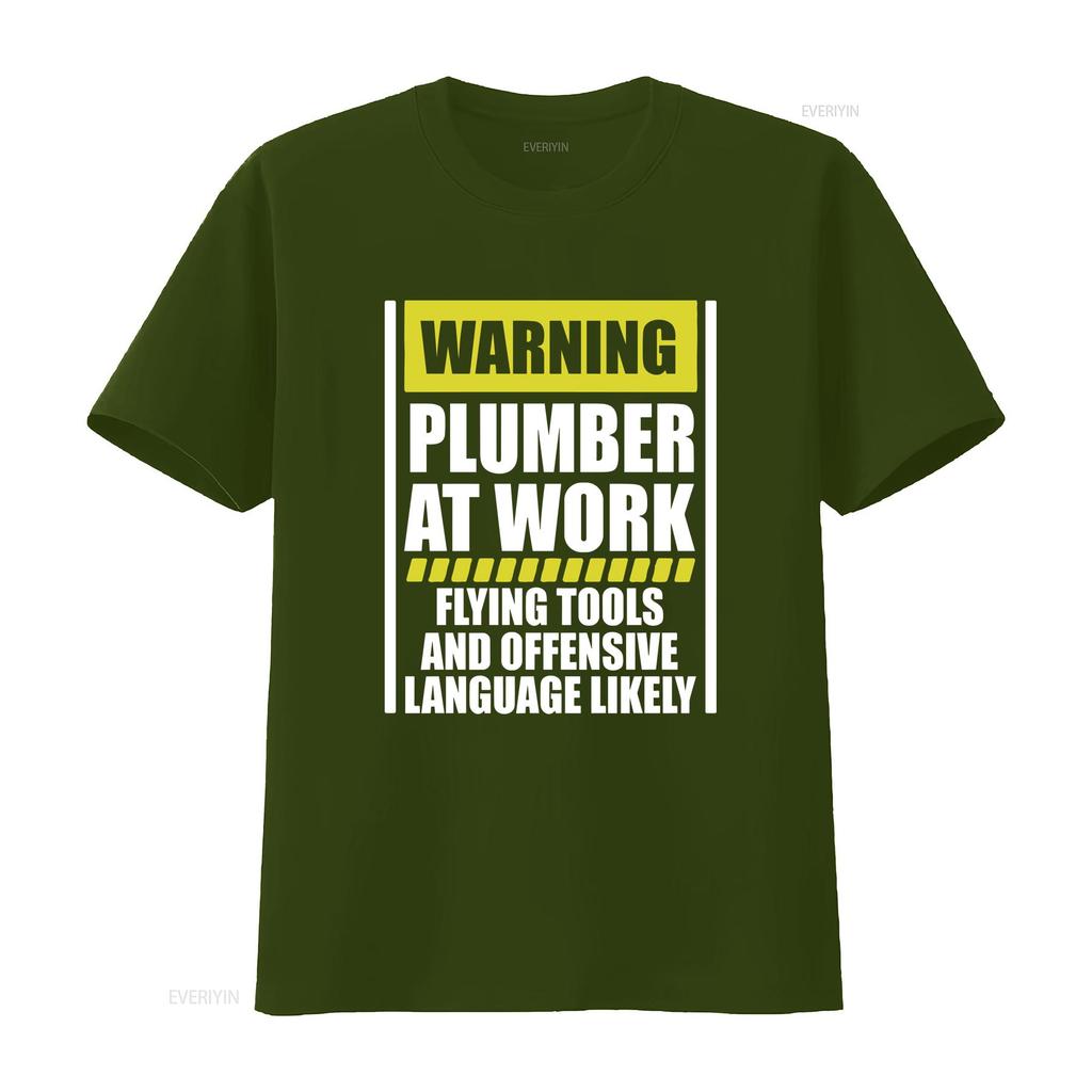 Warning Plumber At Work Funny Flying Tools Offensive Language T Shirt Up To 5xl Vintage Unisex Versatile