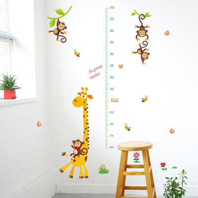 Wall Sticker Self-adhesive Cute Height Chart Design Giraffe Monkey Wall