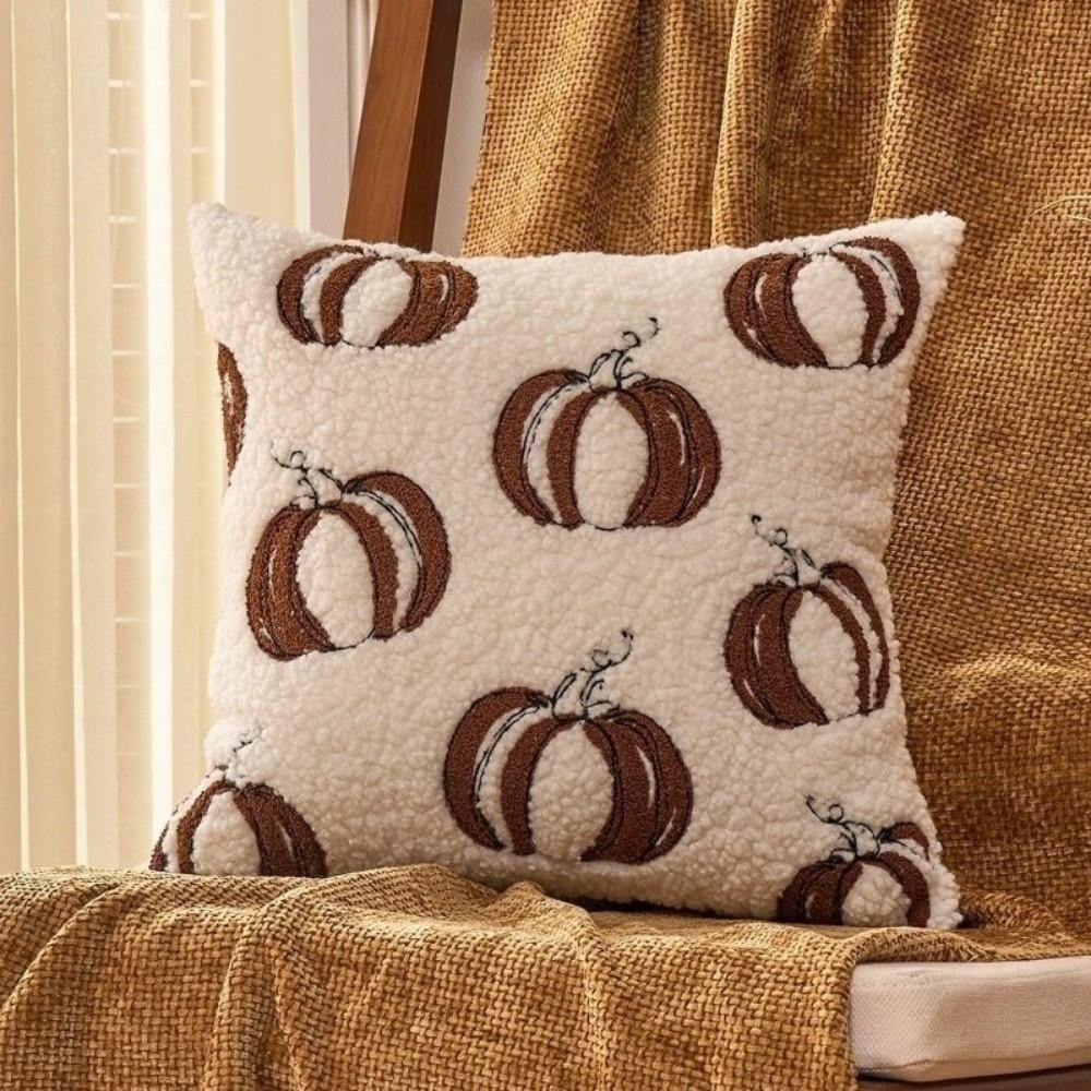 Polyester Throw Pillow Covers Embroidered Pumpkin Fall Pillow Covers  Sofa Decor