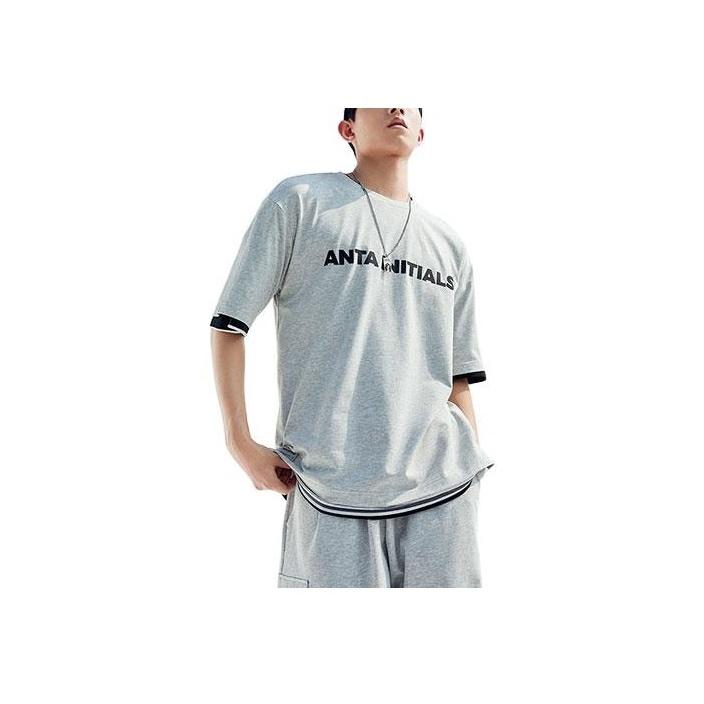 

Anta Круглый вырез свитер с буквенным принтом повседневная футболка унисекс топы серый 952228101-5 L