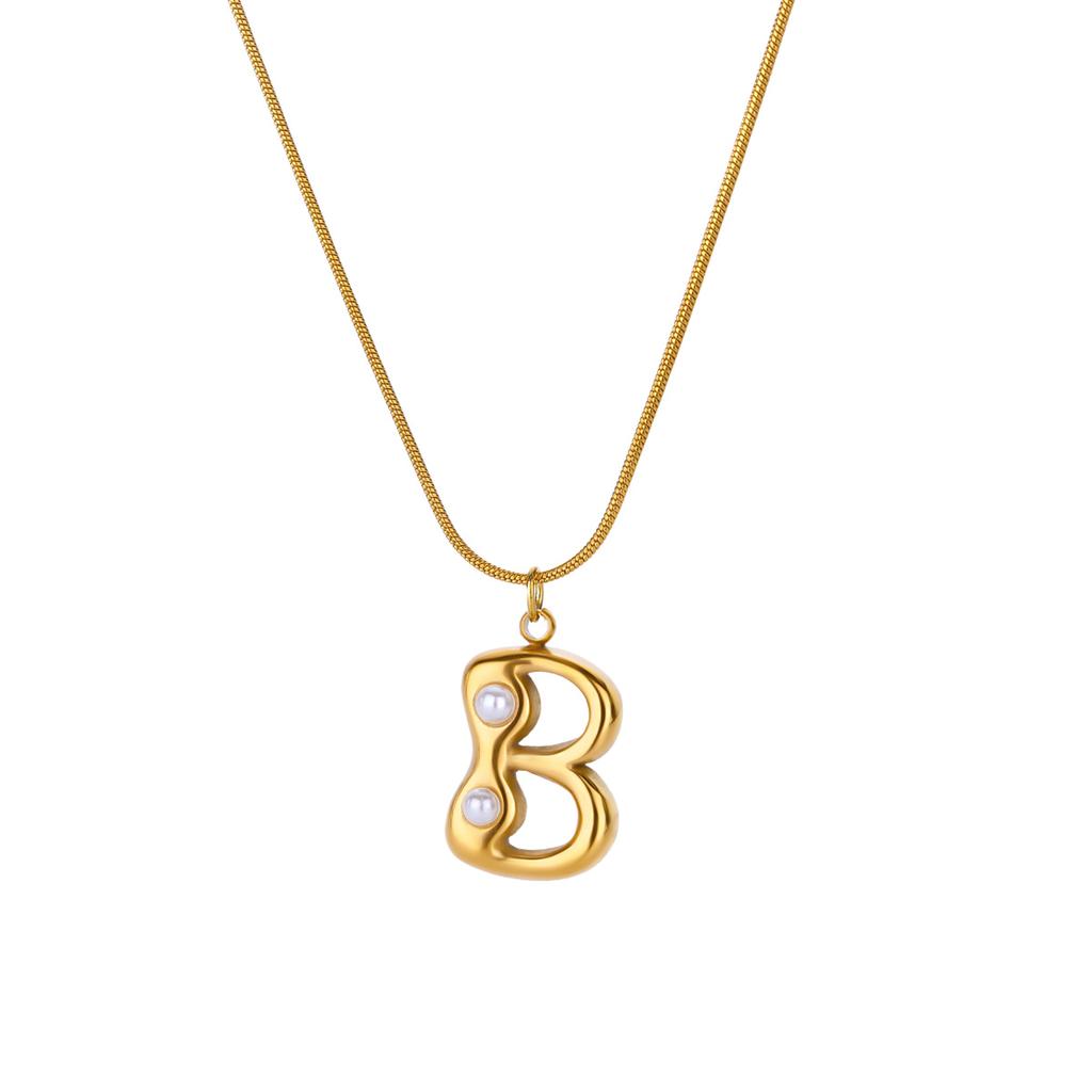 Initials Letter Pearl Necklaces For Women Gold Color Stainless Steel Letter Necklace Chain Collar Necklace Wedding Jewelry Gift