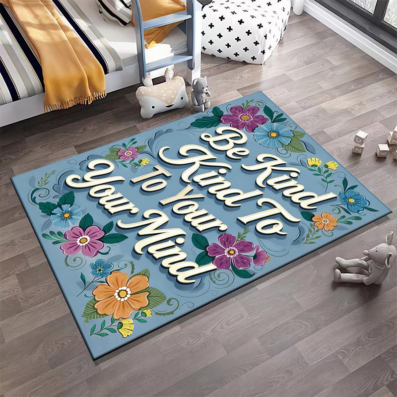 Be Kind Motivational Blue Carpet with Floral Design for Home Decor Suitable for Use As an Anti-slip for Living Room Bedroom Sofas