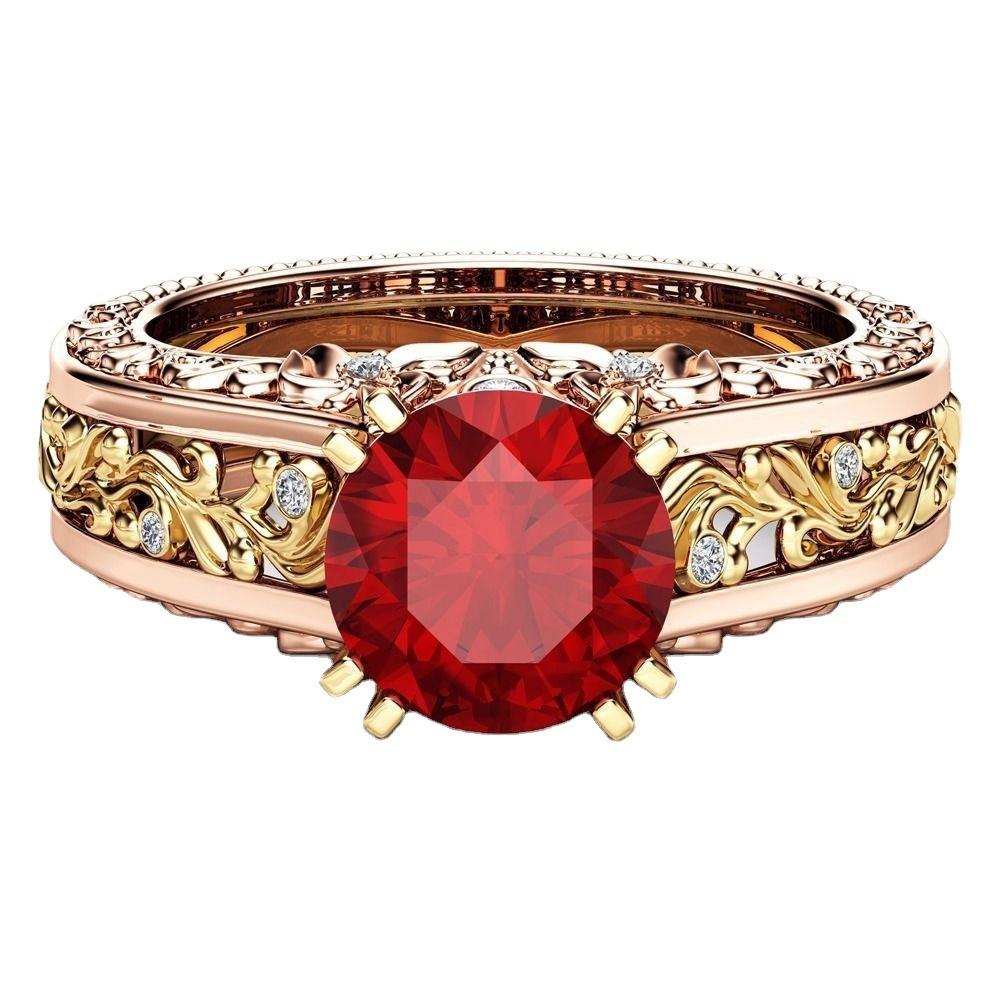 WOSIKATE Vintage 14k Rose Gold Plated Separate Colour Zirconia Ring For Women Colourful Gemstone Finger Ring Fashion Jewellery