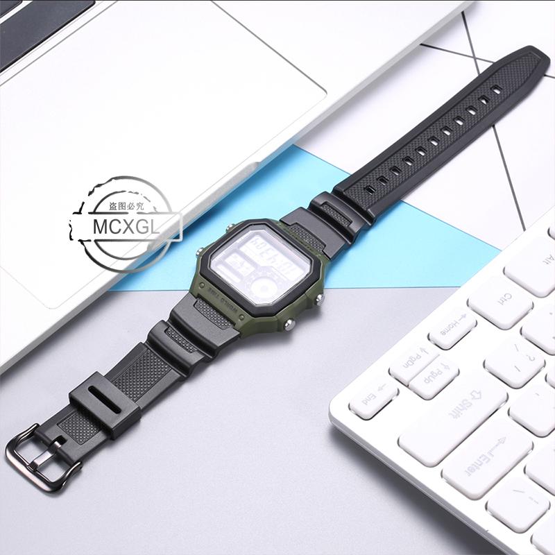 Uhrenarmband für Casio AQ-S810W AE1200WH SGW300 400 500 W-800H Herren Wasserdicht Natürliches Harz Ersatz Dornschließe Armband