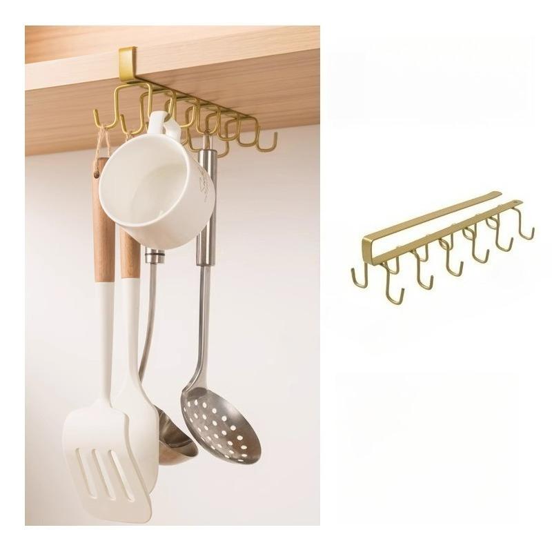 1PC Double-row Storage Rack with 12 Stainless Steel Hooks for Hanging Cups; No Drilling Required for Installation.