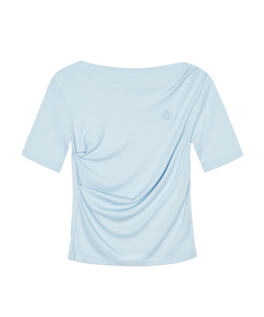 Nigaennikol Half Shirring Drape Boat Neck Top_Sora