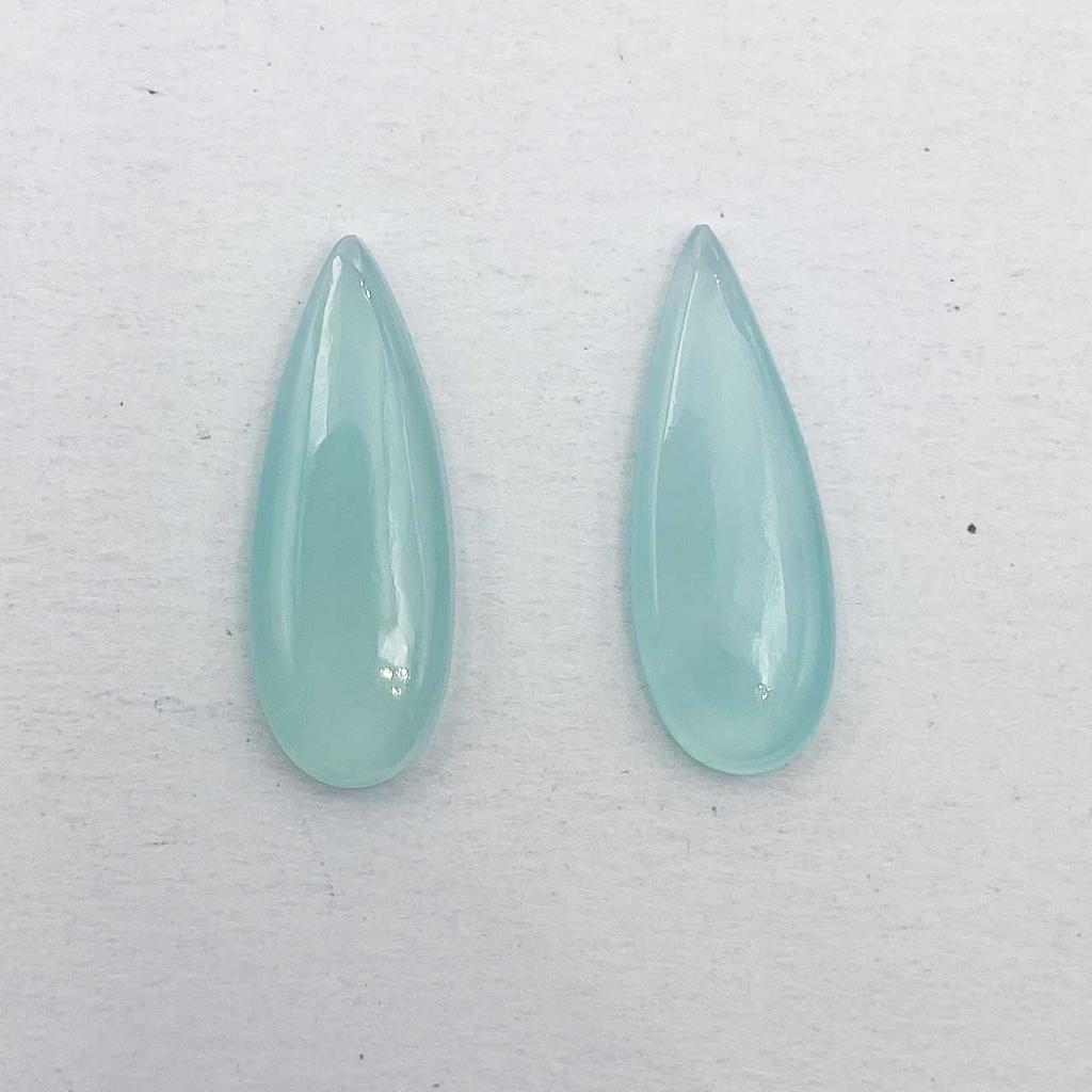 Natural Aqua Chalcedony Pear Cabochon Loose Gemstone Lot 2 Pcs 9*24 MM 12 CT For Jewelry Making