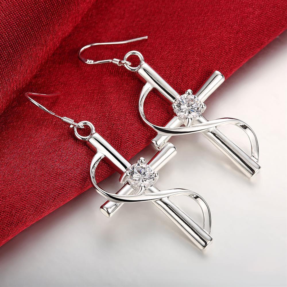 High Quality Charm 925 Sterling Silver Noble Crystal Cross Drop Earrings for Woman Fashion Wedding Party Jewelry Christmas Gifts
