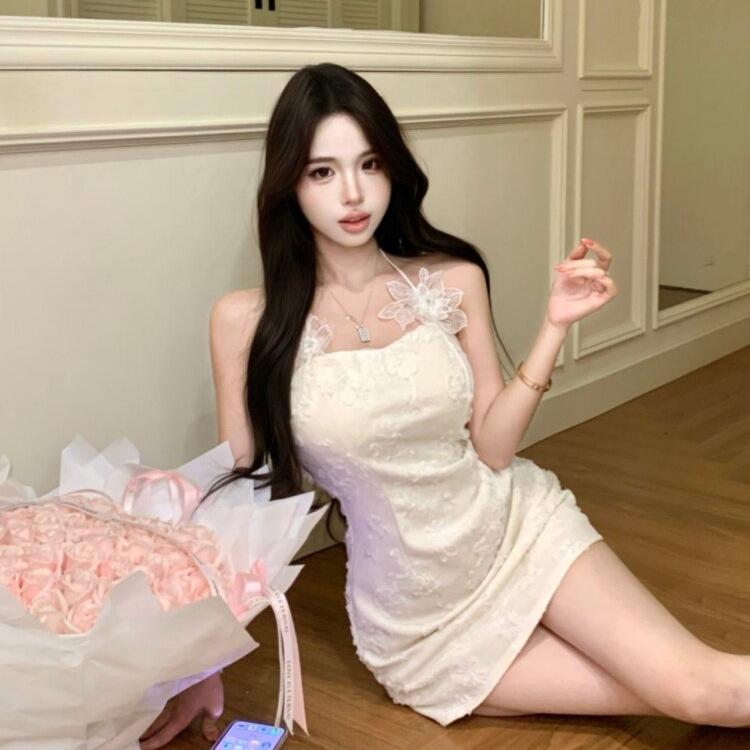 French Lace Suspender Dress Women's Summer New Pure Desire Style Birthday Slim Hip Skirt Neck Dress