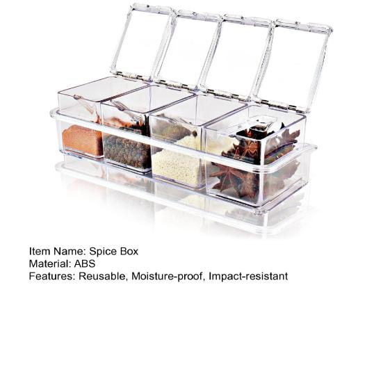 Transparent Spice Container Set with Lids And Spoon 4-in-1 Kitchen Organizer for Salt Sugar Pepper Airtight Pantry Storage Jars